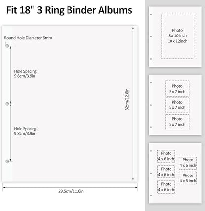 Zesthouse Photo Album Refill Pages for 3 Ring (10 Pack), 18 in Photo Albums Self Adhesive Pages Holds 12x12 8x10 5x7 4x6 2x3 Photos or Recipe Cards
