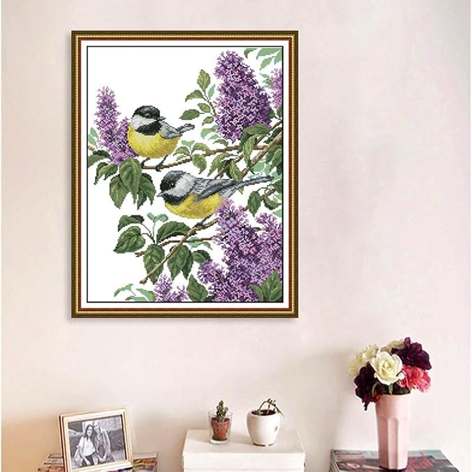 Qeerysew Cross Stitch Kit Stamped Full Range of Embroidery Starter Kit for Beginners DIY -Printed Kit Two Birds 3(Printed) 14CT 14.6×18.1 inches
