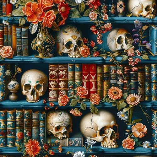 GEEHEIY Paint by Numbers Kit for Adults, Skull Bookself, 16x16 Inch by GEEHEIY