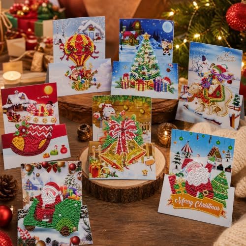 8PCS 3D Christmas DIY Greeting Card Kits with Envelopes Diamond Art Greeting Cards Diamond Art Cards Kits for Adults DIY Crafts Family Friend Gifts - Image 4