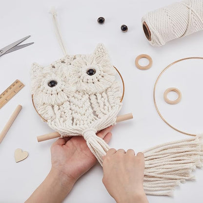 FREEBLOSS Macrame Owl Kit for Beginners Macrame Wall Hanging Kit White Cotton Cord DIY Owl Kit with Video Tutorial Hanging Decor for Adults Gift