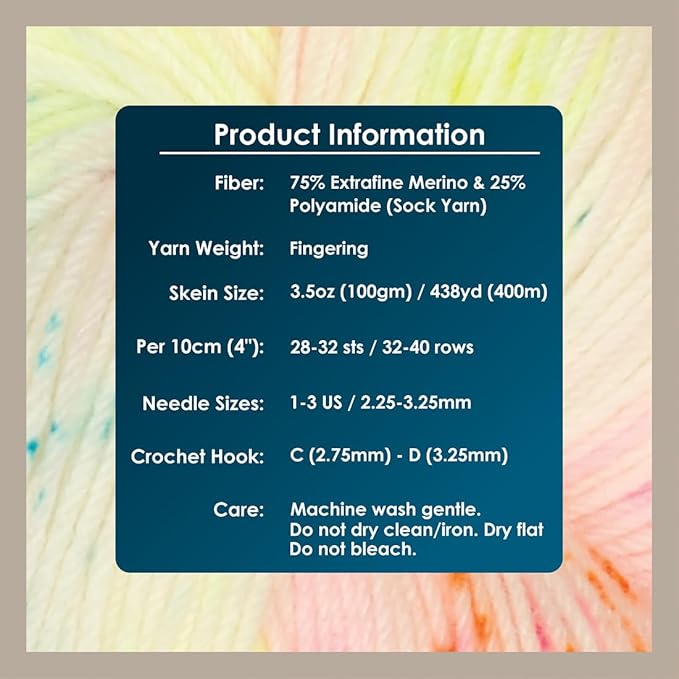 KnitPro Symfonie Hand Dyed Yarn | Extra Fine Merino Wool & Polyamide Blend for Knitting & Crocheting, Fingering Weight, Oeko-TEX Certified 400m, 100g Skein | Terra Variegated Neon Confetti