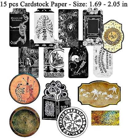 Dark Academia Junk Journal Supplies, Vintage Skull Decoupage Paper for Scrapbook Kit, 45pcs Astrology Ephemera for Junk Journals, Mushroom Plant Materials for Room Decor Wall Collage Kit - Image 5