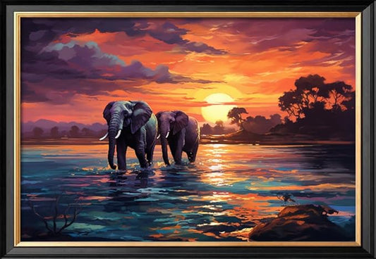 Leczany Cross Stitch Stamped Kit for Adults - Two Elephants | DIY Embroidery Starter Patterns Craft Kit Needlepoint for Beginner | 11CT, 3 Strands | 18.9x12.6 inches