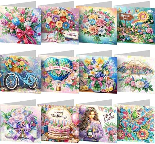 12PCS DIY Diamond Art Greeting Cards Flowers Congratulations Cards & Gifts - Image 7