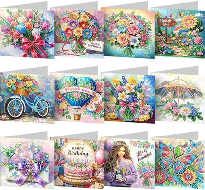 12PCS DIY Diamond Art Greeting Cards Flowers Congratulations Cards & Gifts - Image 7