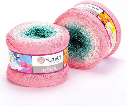 1 Skein/Pack Yarnart Flowers Gradient Yarn, Each Ball 8.8 Oz (250gr) / 1094 Yards (1000m), 55% Cotton 45% Acrylic, Superfine Fingering Weight for Knitting and Crochet, 292 - Pink Green