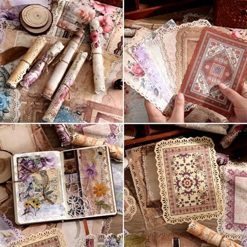 66 Sheets Lace Edged Scrapbook Paper Set, 6 Packs Vintage Decorative Paper Scrapbooking Supplies for Letter Writing Background Stationery Ephemera for Junk Journaling, DIY Art Collage 4.9x6.9 IN - Image 3