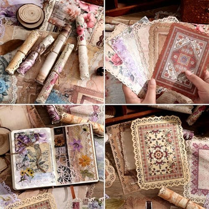 66 Sheets Lace Edged Scrapbook Paper Set, 6 Packs Vintage Decorative Paper Scrapbooking Supplies for Letter Writing Background Stationery Ephemera for Junk Journaling, DIY Art Collage 4.9x6.9 IN - Image 3