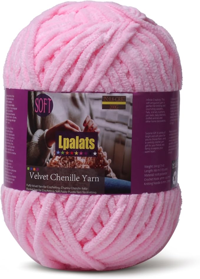 Baby Blanket Yarn for Crocheting - 1 Pack of 200g/7oz Chunky Chenille Yarn for Knitting Blankets Amigurumi - #6 Super Bulky - 174 Yards Soft Thick Plush Yarns (1, Dark Pink)