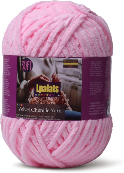 Baby Blanket Yarn for Crocheting - 1 Pack of 200g/7oz Chunky Chenille Yarn for Knitting Blankets Amigurumi - #6 Super Bulky - 174 Yards Soft Thick Plush Yarns (1, Dark Pink)