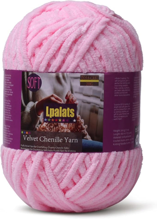Baby Blanket Yarn for Crocheting - 1 Pack of 200g/7oz Chunky Chenille Yarn for Knitting Blankets Amigurumi - #6 Super Bulky - 174 Yards Soft Thick Plush Yarns (1, Dark Pink)