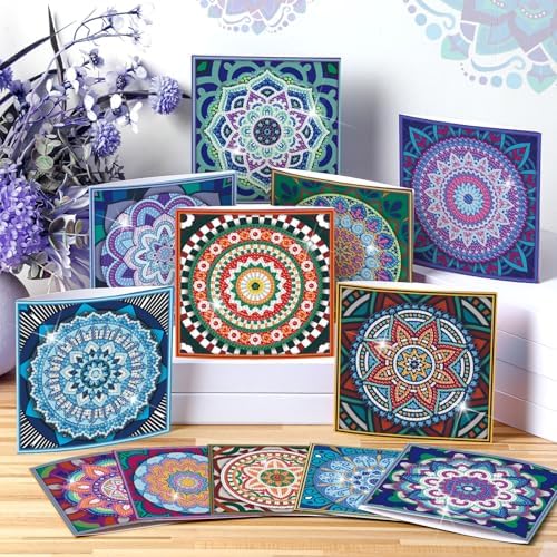 Saillong 12 Pack Mandala Diamond Painting Greeting Card Kits DIY Diamond Art Cards with Envelopes Flower 5D Rhinestones Painting Kits for Adults DIY Crafts Family Friend Birthday Gifts - Image 6