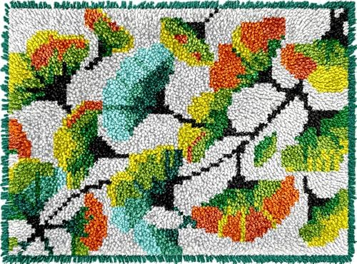 Ginkgo Leaf Latch Hook Kits for Adults Kids Beginners Fall Latch Hook Rug Kit Autumn Pre-Printed Hook and Latch Carpet Making Kits Cross-stitch DIY Wall Hanging Crochet Set 20x15 In. Craft Gift by VEIROUSA