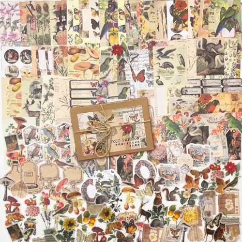 BLEDS 200PCS Vintage Journaling Supplies Pack, Scrapbook Stickers Kit & Aesthetic Journaling Paper for Junk Journals Craft Tags Cards Collage Notebook Planner Ephemera, BS-Scrapbooking-200 by BLEDS