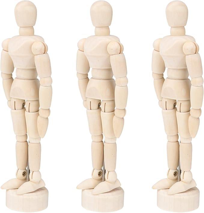 Angoily 4.5 Inch Wooden Manikin Posable Art Model Figure for Drawing Sketching with Jointed Wood Body and Stand Artists Desktop Mannequin for Home Office Decoration