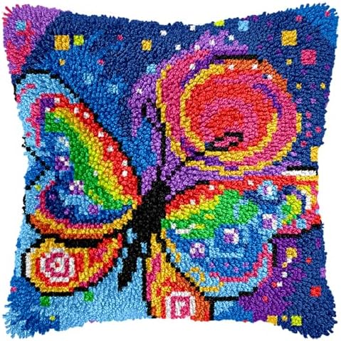 Manzapu Latch Hook Pillow Kits for Adults Beginner 17x17 inch - 43x43 cm Cute Small Shaggy Pillow Making Kits with Pre-Cut Yarn, Coded Canvas ＆ Crochet Hook Tool - Relaxing DIY Craft Gift by Manzapu