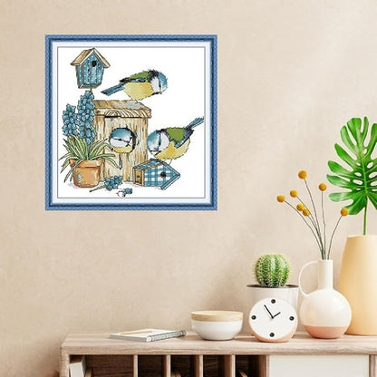 Qeerysew Cross Stitch Kits Stamped Full Range of Embroidery Starter Kits for Beginners DIY - Printed Kit Mockingbird House (Printed) 14CT11.4x11.8 inches