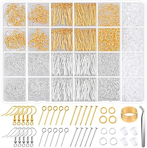 Hypoallergenic Earring Making Kit, modacraft 2000Pcs Earring Making Supplies Kit with Hypoallergenic Hooks, Earring Findings, Backs, Pins Jump Rings for Jewelry Making Supplies by Modacraft