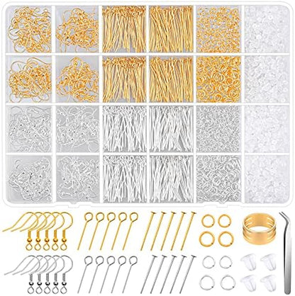 Hypoallergenic Earring Making Kit, modacraft 2000Pcs Earring Making Supplies Kit with Hypoallergenic Hooks, Earring Findings, Backs, Pins Jump Rings for Jewelry Making Supplies by Modacraft