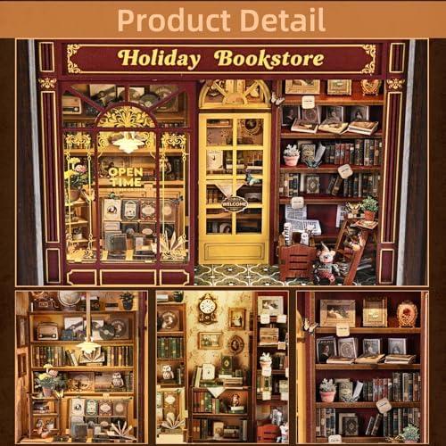 Book Nook Kit-3D Wooden Puzzle with LED Switch Control & Wall-Mountable Frame,DIY Miniature House for Beginners,Bookshelf/Tabletop/Wall Decor for Craft Lovers,Dollhouse Gift,Holiday Bookstore - Image 4