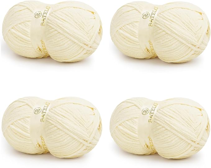 Chenille Yarn for Crocheting & Knitting 880 Yards, Soft Thick Fluffy Bulky Blanket Yarn, 4 Pack of 10.5oz(Milk White)