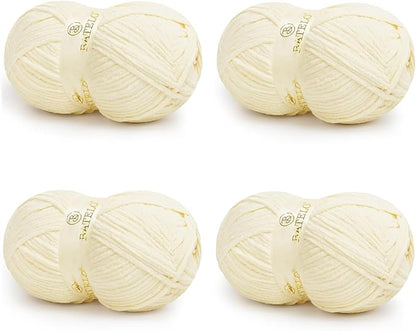 Chenille Yarn for Crocheting & Knitting 880 Yards, Soft Thick Fluffy Bulky Blanket Yarn, 4 Pack of 10.5oz(Milk White)