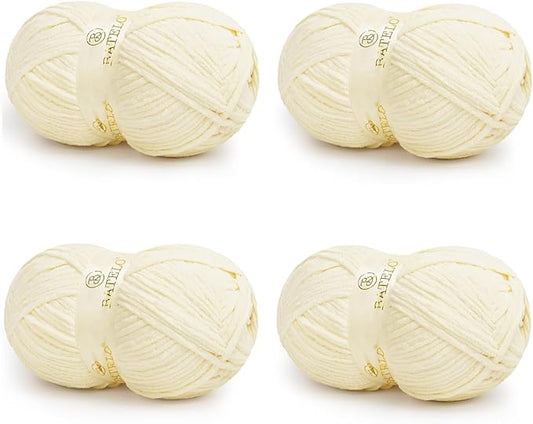 Chenille Yarn for Crocheting & Knitting 880 Yards, Soft Thick Fluffy Bulky Blanket Yarn, 4 Pack of 10.5oz(Milk White)