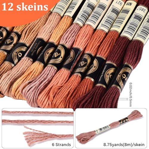 12 Skeins 105 Yards 6 Ply Embroidery Floss Colorful String Variegated Thread Friendship Bracelets Cord Dark Goldenrod Set Cross Stitch Threads for Sewing Jewelry Needlecraft Knitting Crafts - Image 2