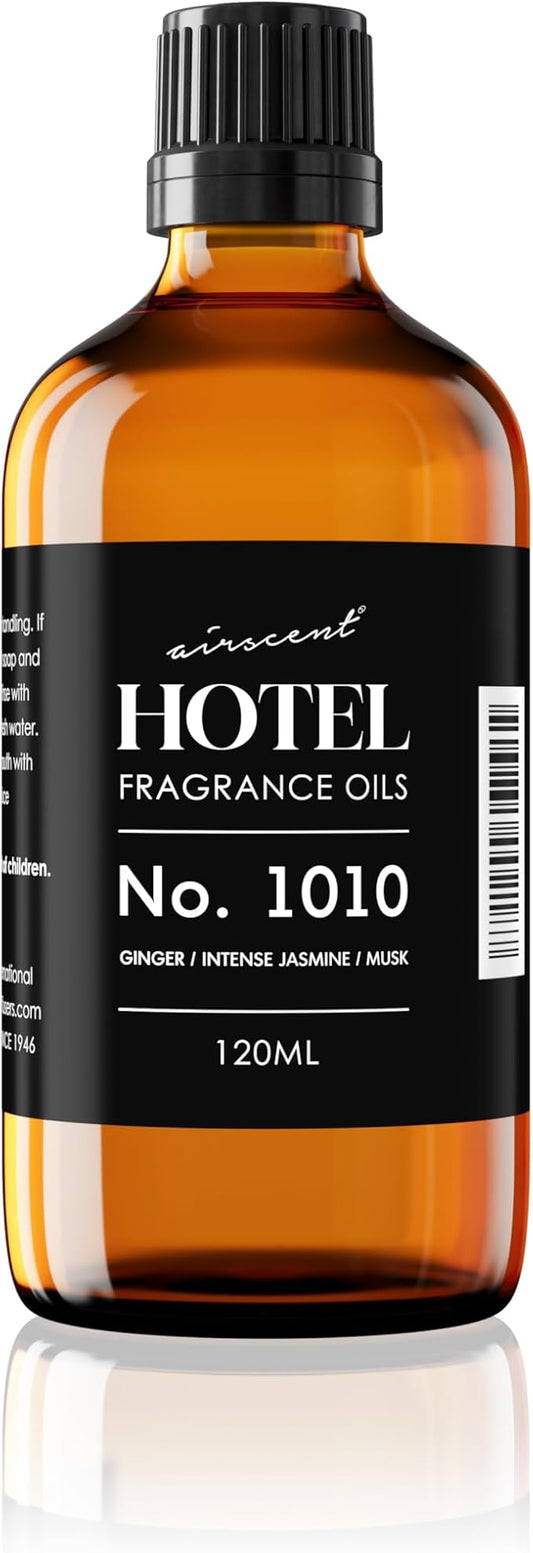 AirScent Hotel Diffuser Oil No. 1010 - Ginger Jasmine Tonka Bean - Hotel Scent Dupe - Premium Fragrance Oil for Ultrasonic and Waterless Diffuser - 120 mL, 4 fl oz Glass Dropper Bottle