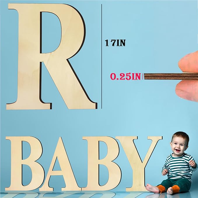 17 Inch Unfinished Wood Letter for Wall Decor, Paintable Thick Wooden Letter for DIY Craft Projects, Blank Wood Alphabet Letter for Birthday, Parties, Wedding, Christmas Home Decoration(Letter R)