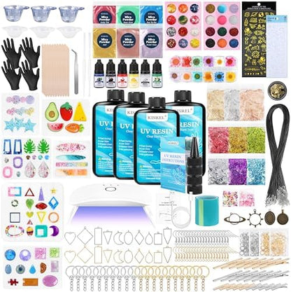 KISREL 400g UV Resin Kit with Light and Molds, Clear Low Odor Hard UV Glue by KISREL