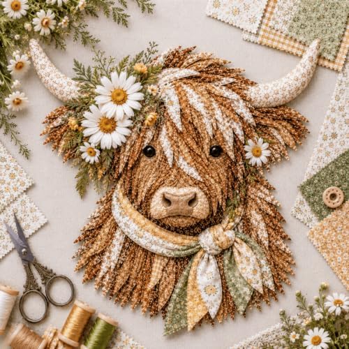 Birth Flower Highland Cow 3D Layered Fabric Art DIY Kit for Adults (C1PC) by Unknown