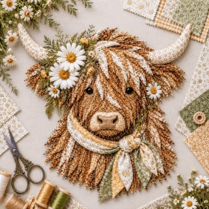 Birth Flower Highland Cow 3D Layered Fabric Art DIY Kit for Adults (C1PC) by Unknown