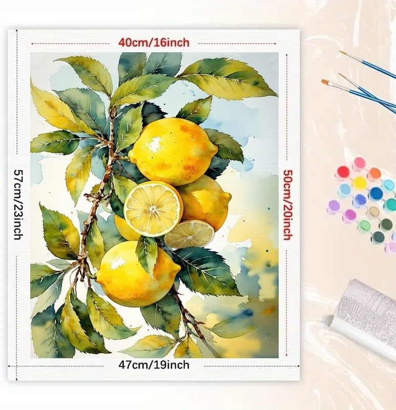 Fresh Lemons Paint by Numbers Kit for Adults - DIY Detailed Watercolor-style of Lemons and Leaves Painting on Canvas 16x20 Inches, Suitable for Beginners, Fruit Art for Home Decoration or Gifts - Image 2