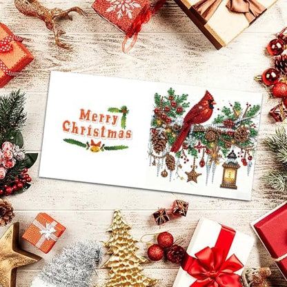 6Pcs Christmas Greeting Card DIY Diamond Art Painting Greeting Cards Blessing Folding Card Kit with White Envelopes Diamond Arts Crafts for Birthday Festival Gift-Cardinal - Image 2