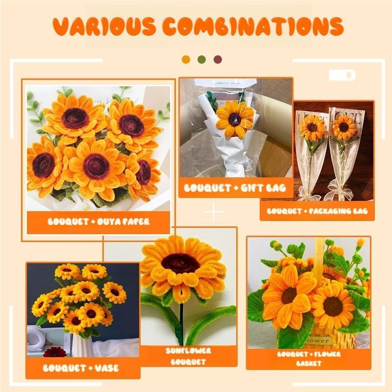 AHAMETON 620Pcs Sunflower Pipe Cleaners Flower Kit,Chenille Stems Craft - Image 5
