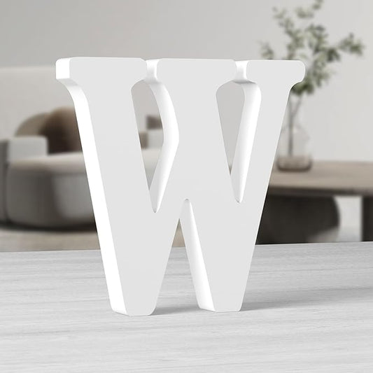 AOCEAN 10 Inch White Big Wood Letters, Unfinished Wooden Letters for Wall Decor Decorative Standing Letters Slices Sign Board Decoration for Craft Home Party Projects (W)