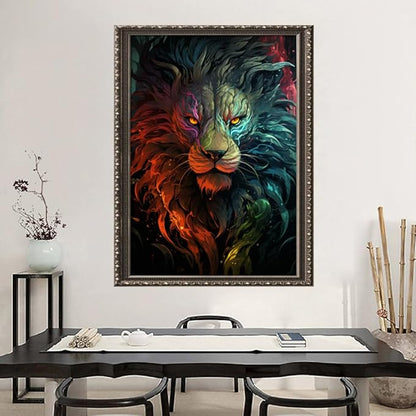 Leczany Cross Stitch Stamped Kit for Adults - Colorful Lion | DIY Embroidery Starter Patterns Craft Kit Needlepoint for Beginner | 11CT, 3 Strands | 13x17.7 inches
