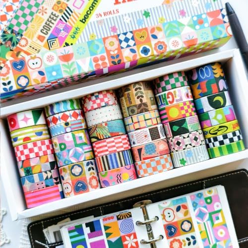 34 Rolls Geometric Washi Tape Set, Aesthetic Decorative Tape for Scrapbooking, Journaling, Bullet Journals, DIY Crafts and Gift Wrapping - Image 2