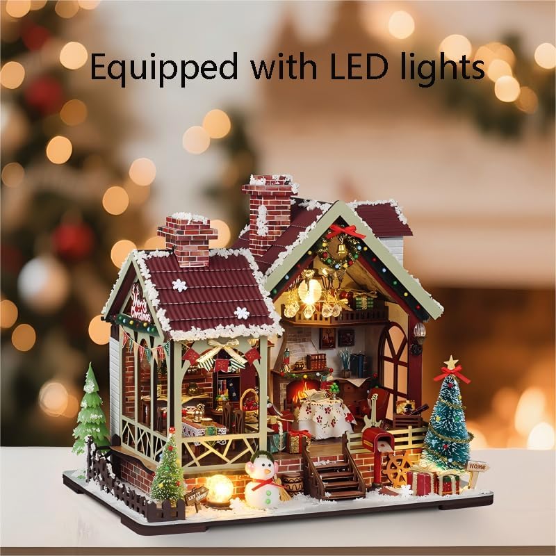 DIY Miniature House Kit, Mini House Building Kit, DIY Book Nook Kit, Tiny Model House for Adults to Build, Beginner 3D Wooden Book Nook, for Family Friends (Christmas House) - Image 4