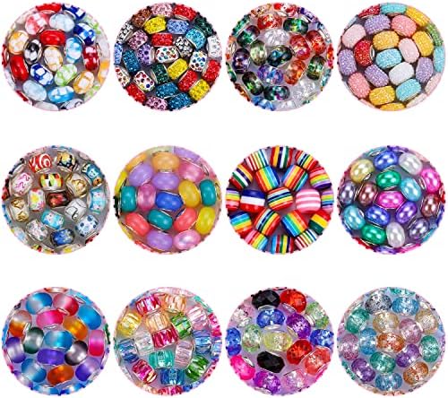 Aipridy 192 Pcs Large Hole European Beads,Craft Supplies Kit, Assorted Mixed Color Lampwork Spacer Beads for DIY Bracelet Jewelry Making (192, Mixed Pack by Style(12)) - Image 6