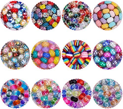 Aipridy 192 Pcs Large Hole European Beads,Craft Supplies Kit, Assorted Mixed Color Lampwork Spacer Beads for DIY Bracelet Jewelry Making (192, Mixed Pack by Style(12)) - Image 6
