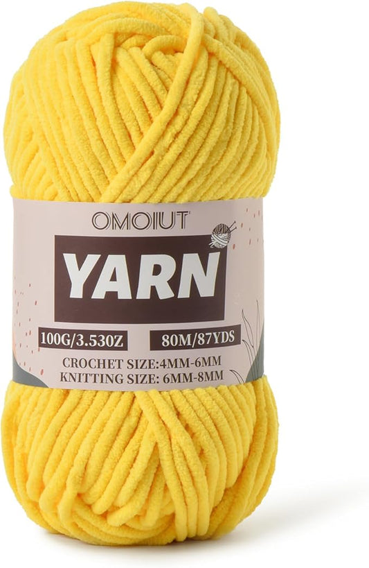Golden Yellow Fluffy Chenille Yarn for Crocheting - Baby Yarn for Crocheting Soft Blanket - (100g/87.4yds) Crochet Amigurumi Chunky Yarns - Super Bulky 5 Velvet Yarns