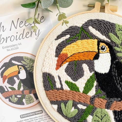 Myfelicity Punch Needle Embroidery Kit, Beginner Craft Set with Animal Pattern Design, 7.9 Inch Hoop (Toucan) - Image 4