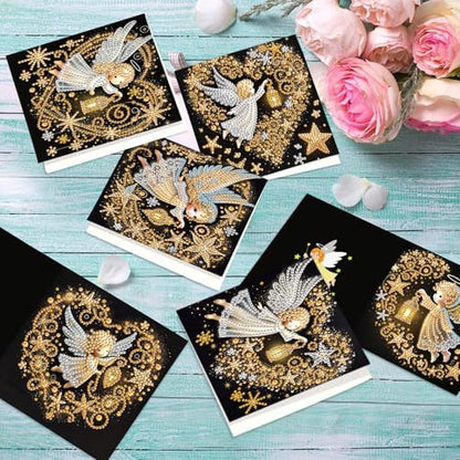 6pcs Christmas Diamond Painting Greeting Card with envelopes, DIY Angel Diamond Art Greeting Card for Blessing and Wish Special Shaped Arts Crafts for Birthday Thanksgiving Day Holiday - Image 5
