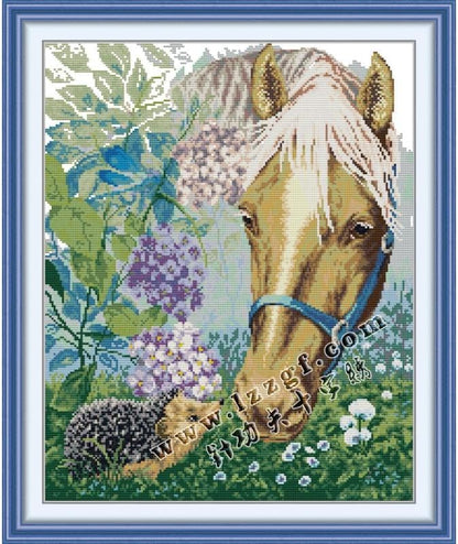 JOYSEWING Horse Stamped Kits Cross Stitch Kits 11CT 3 Strands Beginners Embroidery Kits Handmade Counted Patterns DIY Gift Home Decoration - (The Horse and The Hedgehog (Printed)) 20.1×24 inch