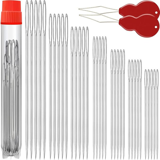 35 Pack Premium Large Eye Needles for Hand Sewing with 2 Needle Threaders, Assorted Sizes, Embroidery Needles for Hand Sewing, Sewing Needles Large Eye, Big Eye Needle