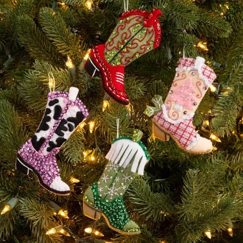 Bucilla Felt Applique 4 Piece Ornament Making Kit, Boots and Bling, Perfect for DIY Arts and Crafts - Image 2