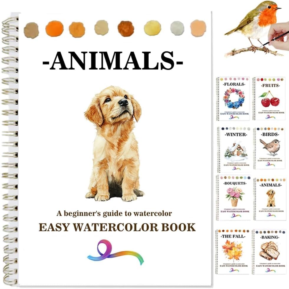 Watercolor Workbooks Coloring Book Beginner Friendly Painting Kit Easy Nature Scenes Paint Set Art Crafts for Creative Exploration Gift for Adults (Animals, Without Palette) by Unknown